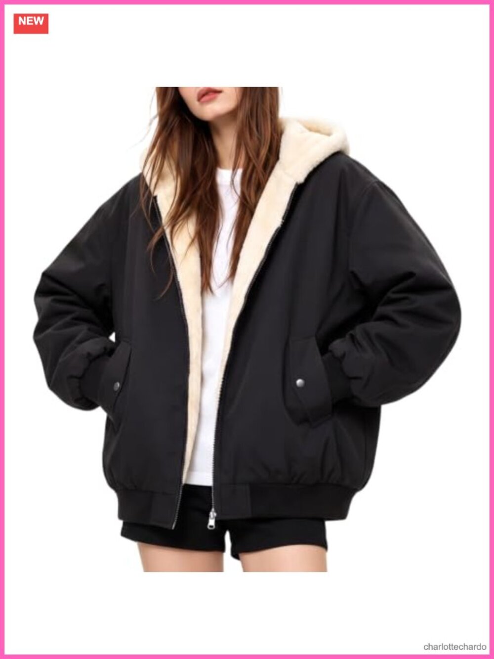 Womens Reversible Fleece Lined Hooded Winter Coat Oversized Sherpa Jacket